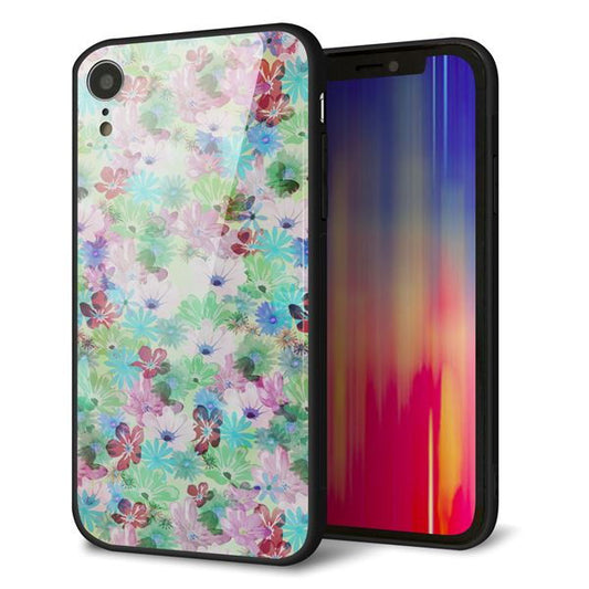 iPhone XR 強化ガラス&TPUスマホケース ガラプリ【SC872 リバティプリント プレスドフラワー(グリーン)】