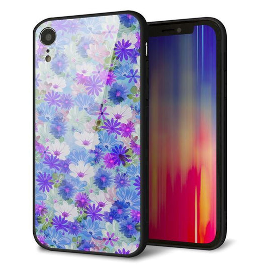 iPhone XR 強化ガラス&TPUスマホケース ガラプリ【SC875 リバティプリント プレスドフラワー(ブルー)】