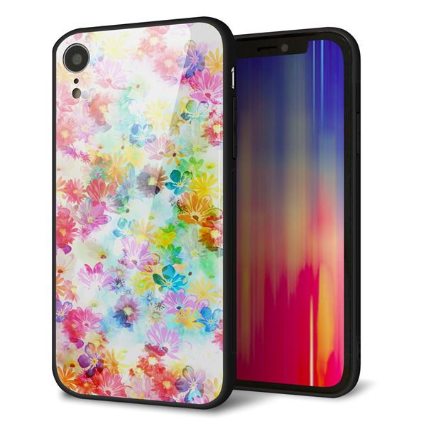 iPhone XR 強化ガラス&TPUスマホケース ガラプリ【SC876 リバティプリント プレスドフラワー(ホワイト)】