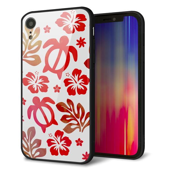 iPhone XR 強化ガラス&TPUスマホケース ガラプリ【SC881 ハワイアンアロハホヌ(レッド)】