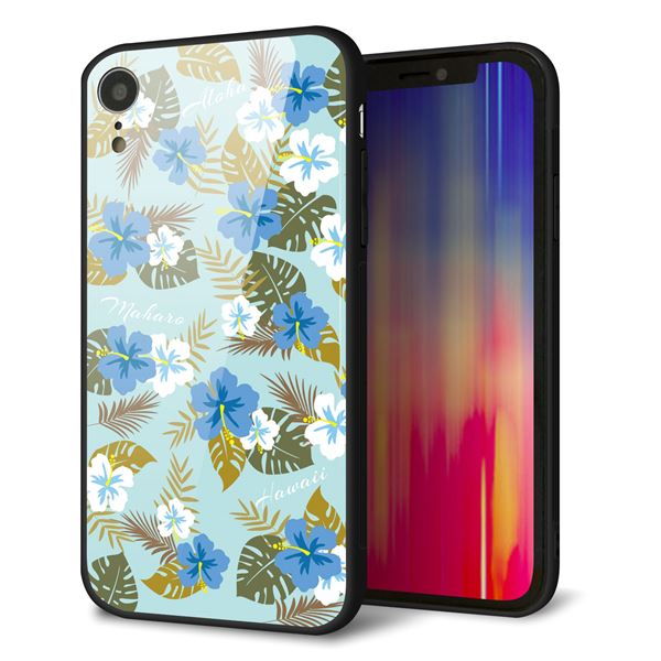 iPhone XR 強化ガラス&TPUスマホケース ガラプリ【SC883 ハワイアンアロハレトロ(ブルー)】