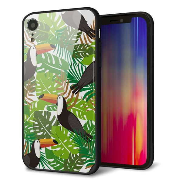 iPhone XR 強化ガラス&TPUスマホケース ガラプリ【SC894 ボタニカル トロピカルバード】