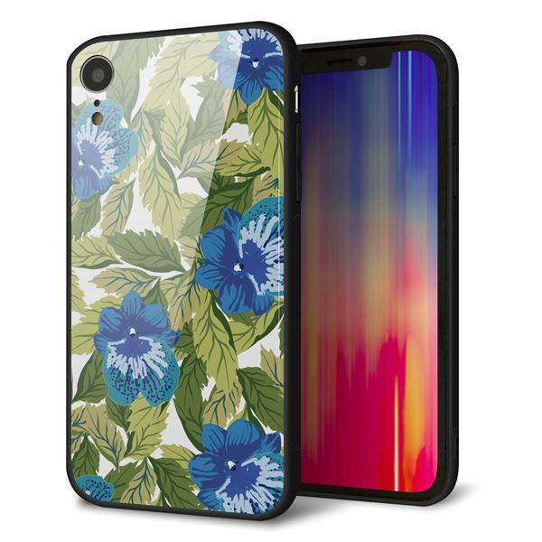iPhone XR 強化ガラス&TPUスマホケース ガラプリ【SC896 ボタニカル ブルー&リーフ】