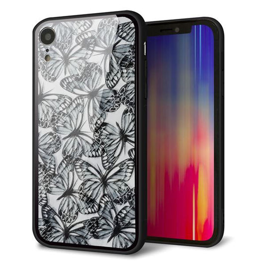 iPhone XR 強化ガラス&TPUスマホケース ガラプリ【SC905 ガーデンバタフライ ブラック】
