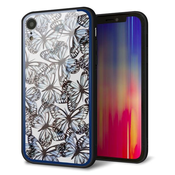 iPhone XR 強化ガラス&TPUスマホケース ガラプリ【SC906 ガーデンバタフライ ブルー】
