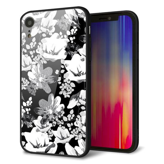 iPhone XR 強化ガラス&TPUスマホケース ガラプリ【SC913 花柄モノトーン 02】