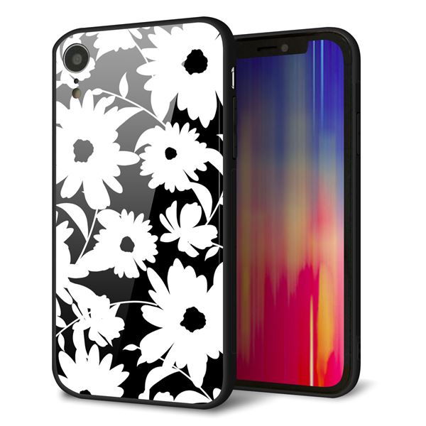 iPhone XR 強化ガラス&TPUスマホケース ガラプリ【SC915 花柄モノトーン 04】