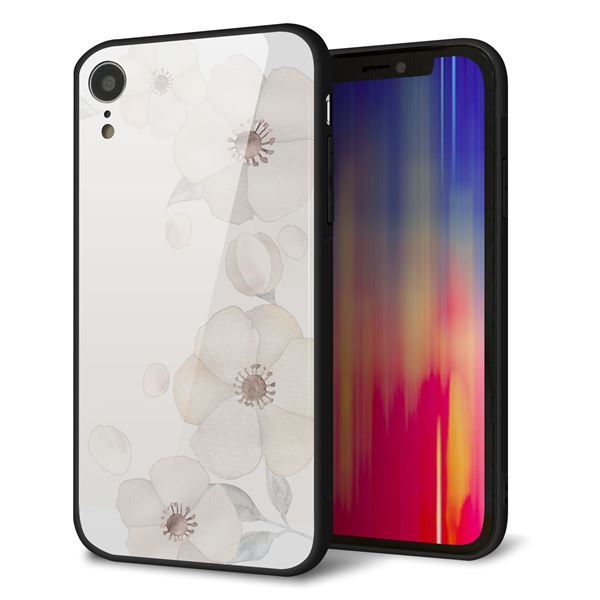 iPhone XR 強化ガラス&TPUスマホケース ガラプリ【SC952 ドゥ・フルール(セピア)】