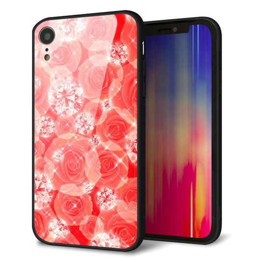 iPhone XR 強化ガラス&TPUスマホケース ガラプリ【VA816 ダイヤモンドとバラ】