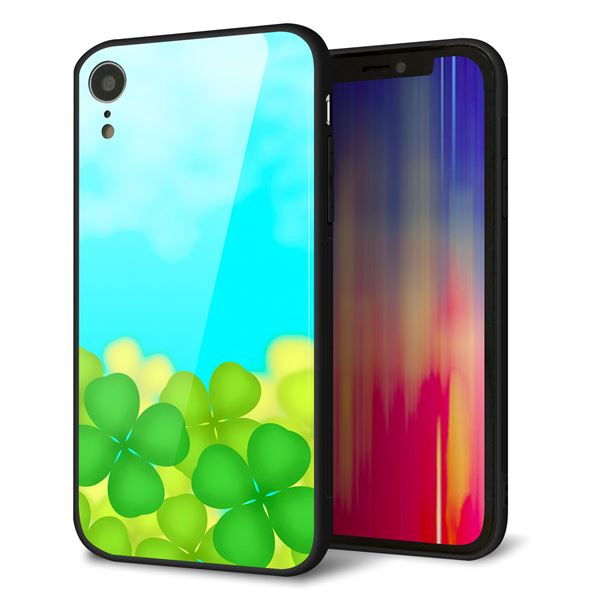 iPhone XR 強化ガラス&TPUスマホケース ガラプリ【VA820 四葉のクローバー畑】
