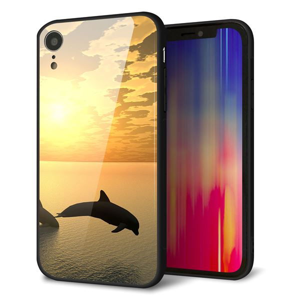 iPhone XR 強化ガラス&TPUスマホケース ガラプリ【VA845 夕暮れのドルフィン】