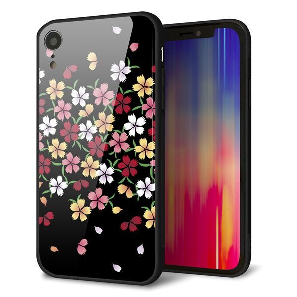 iPhone XR 強化ガラス&TPUスマホケース ガラプリ【YJ323 和柄 なでしこ】