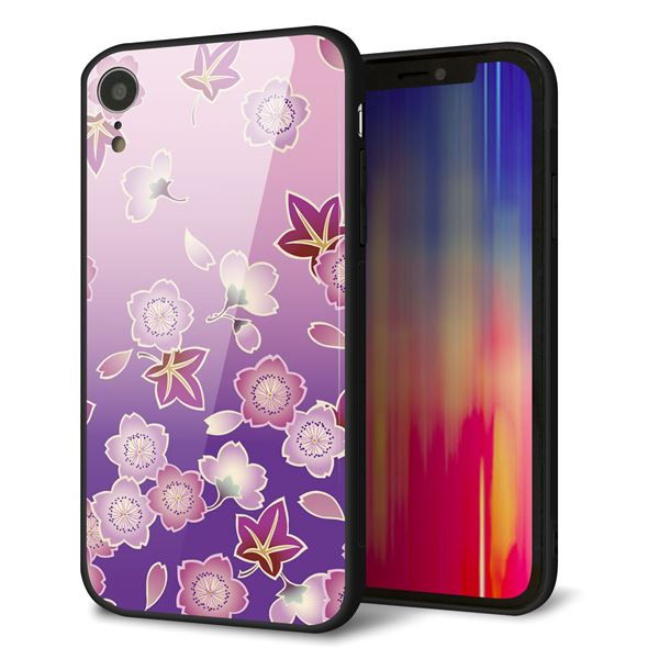 iPhone XR 強化ガラス&TPUスマホケース ガラプリ【YJ324 和柄 桜 もみじ】