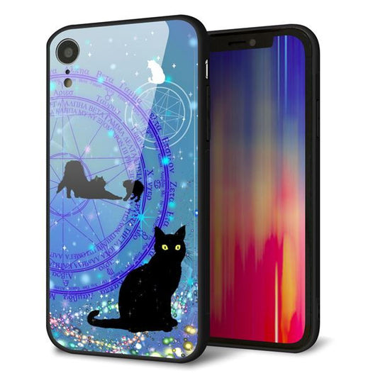 iPhone XR 強化ガラス＆TPUスマホケース ガラプリ【YJ327 魔法陣猫 キラキラ　かわいい】