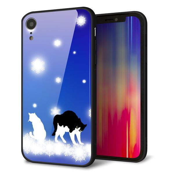 iPhone XR 強化ガラス&TPUスマホケース ガラプリ【YJ335 雪の結晶 はちわれ】