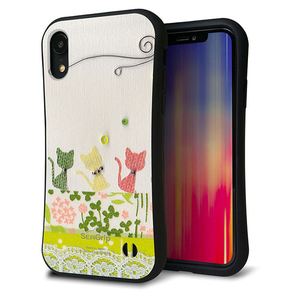 iPhone XR スマホケース 「SEA Grip」 グリップケース Sライン 【1106 クラフト写真 ネコ (ワイヤー2) 】 UV印刷