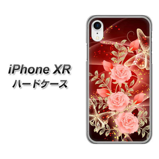 iPhone XR 高画質仕上げ 背面印刷 ハードケース【VA824 魅惑の蝶とピンクのバラ】