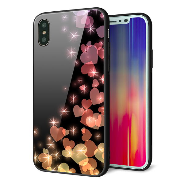 iPhone XS 強化ガラス&TPUスマホケース ガラプリ【020 夜のきらめきハート】
