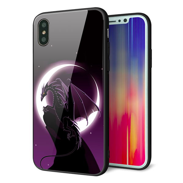 iPhone XS 強化ガラス&TPUスマホケース ガラプリ【037 三日月とドラゴン】