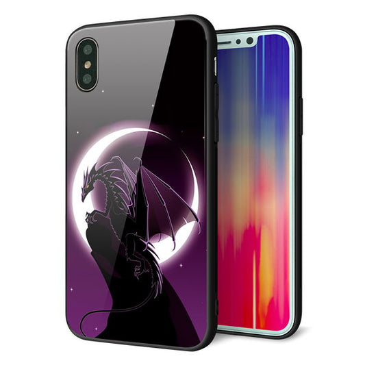 iPhone XS 強化ガラス&TPUスマホケース ガラプリ【037 三日月とドラゴン】