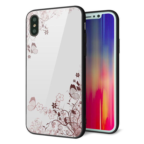 iPhone XS 強化ガラス&TPUスマホケース ガラプリ【142 桔梗と桜と蝶】