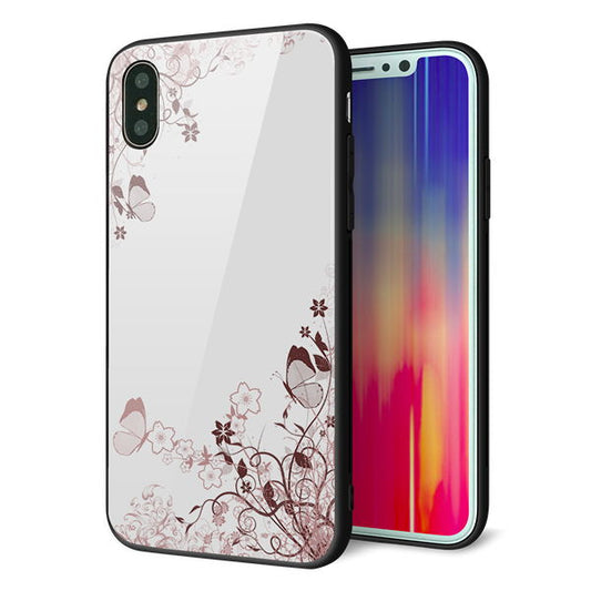 iPhone XS 強化ガラス&TPUスマホケース ガラプリ【142 桔梗と桜と蝶】