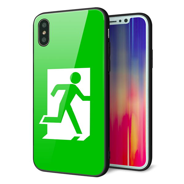 iPhone XS 強化ガラス&TPUスマホケース ガラプリ【163 非常口】