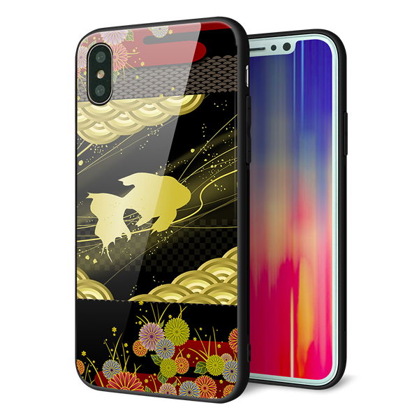 iPhone XS 強化ガラス&TPUスマホケース ガラプリ【174 天の川の金魚】