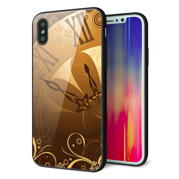 iPhone XS 強化ガラス&TPUスマホケース ガラプリ【185 時を刻む針】