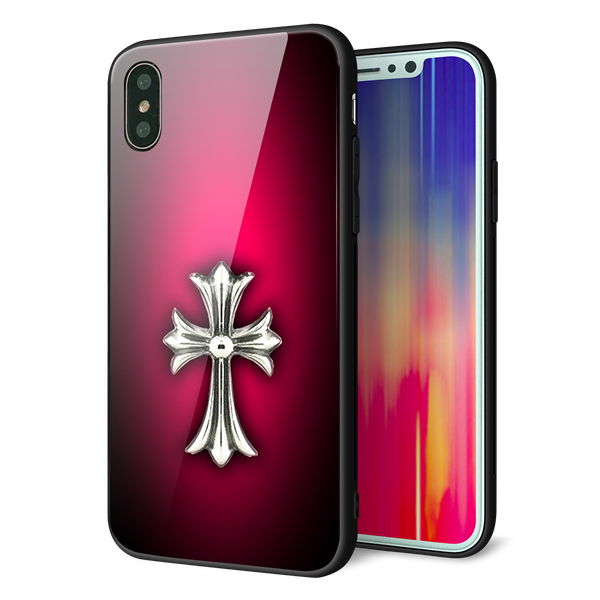iPhone XS 強化ガラス&TPUスマホケース ガラプリ【249 クロスレッド】