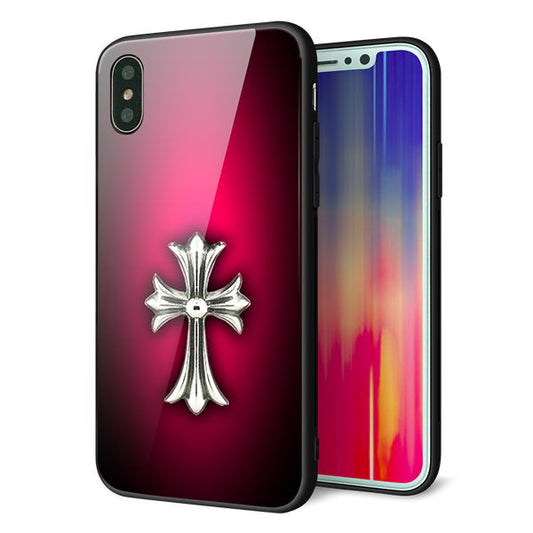 iPhone XS 強化ガラス&TPUスマホケース ガラプリ【249 クロスレッド】