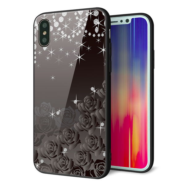 iPhone XS 強化ガラス&TPUスマホケース ガラプリ【327 薔薇とダイヤモンド】