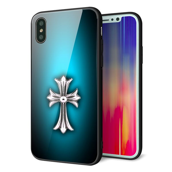 iPhone XS 強化ガラス&TPUスマホケース ガラプリ【334 クロスブルー】