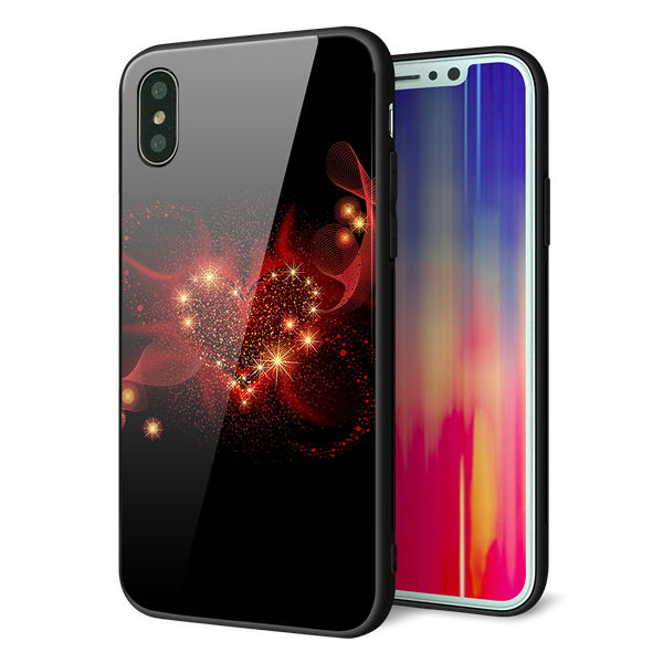 iPhone XS 強化ガラス&TPUスマホケース ガラプリ【382 ハートの創生】