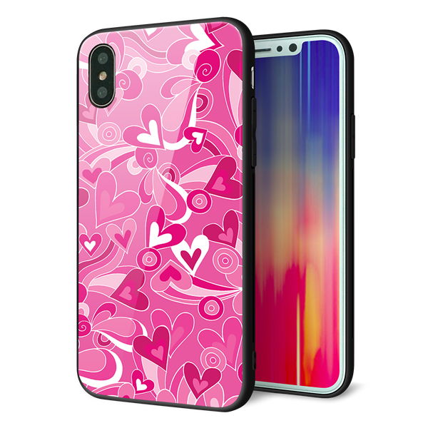 iPhone XS 強化ガラス&TPUスマホケース ガラプリ【383 ピンクのハート】