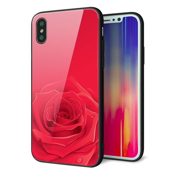 iPhone XS 強化ガラス&TPUスマホケース ガラプリ【395 赤いバラ】