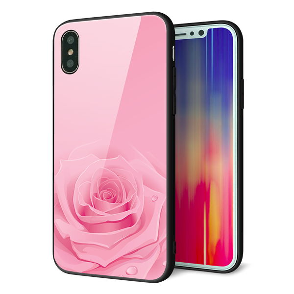 iPhone XS 強化ガラス&TPUスマホケース ガラプリ【401 ピンクのバラ】