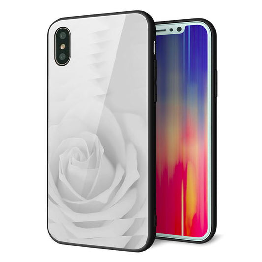 iPhone XS 強化ガラス&TPUスマホケース ガラプリ【402 ホワイトRose】