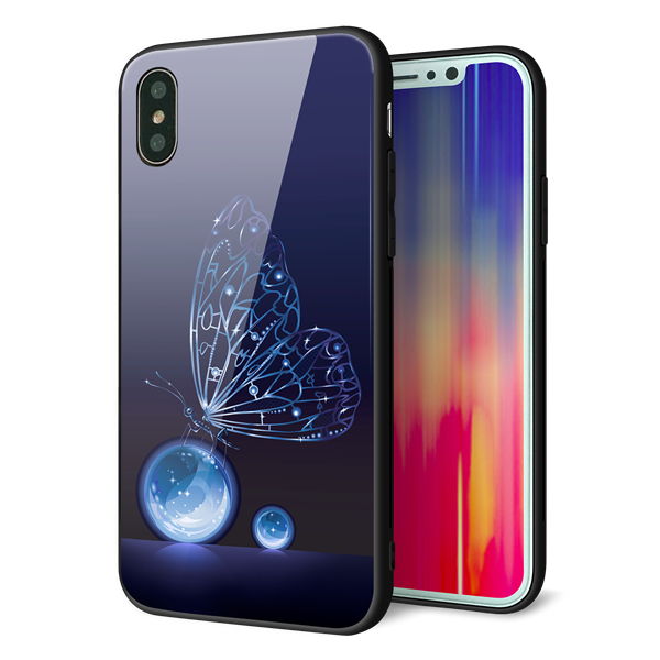 iPhone XS 強化ガラス&TPUスマホケース ガラプリ【418 神秘の蝶】