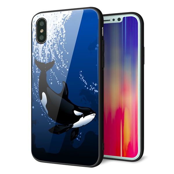 iPhone XS 強化ガラス&TPUスマホケース ガラプリ【423 シャチ】