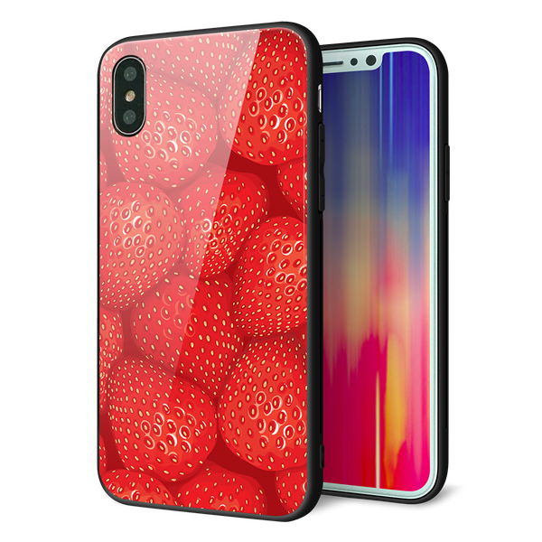 iPhone XS 強化ガラス&TPUスマホケース ガラプリ【444 ストロベリーウォール】