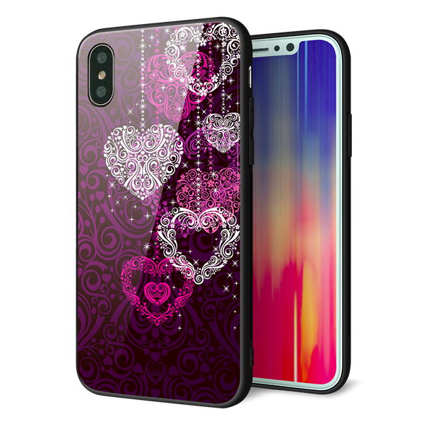 iPhone XS 強化ガラス&TPUスマホケース ガラプリ【468 ハートのシャンデリア】