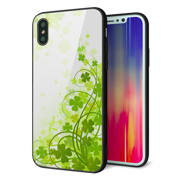 iPhone XS 強化ガラス&TPUスマホケース ガラプリ【565 四葉のクローバー】