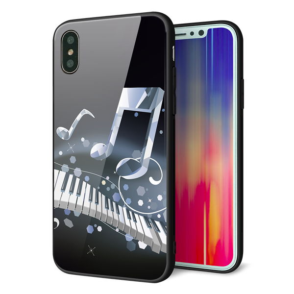 iPhone XS 強化ガラス&TPUスマホケース ガラプリ【575 鍵盤に踊る音】