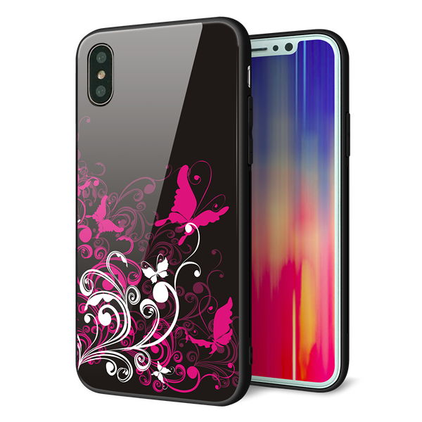 iPhone XS 強化ガラス&TPUスマホケース ガラプリ【585 闇に舞う蝶】
