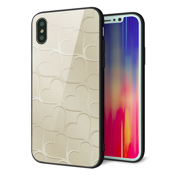 iPhone XS 強化ガラス&TPUスマホケース ガラプリ【630 かくれハート】