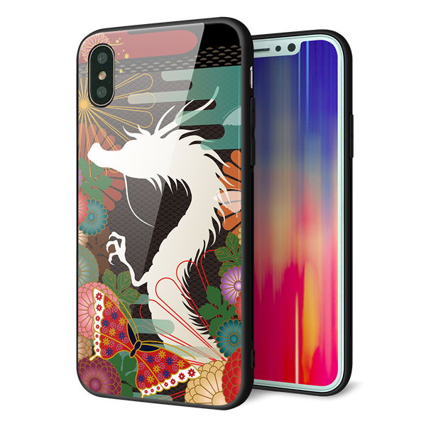 iPhone XS 強化ガラス&TPUスマホケース ガラプリ【635 白龍】