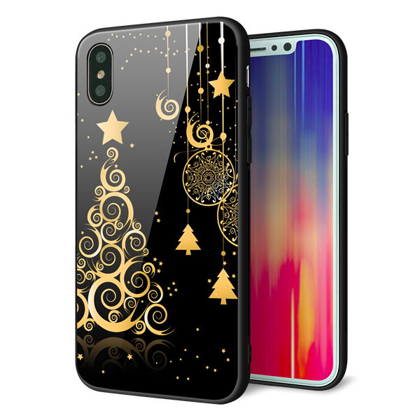 iPhone XS 強化ガラス&TPUスマホケース ガラプリ【721 その他のカラークリスマスツリー】