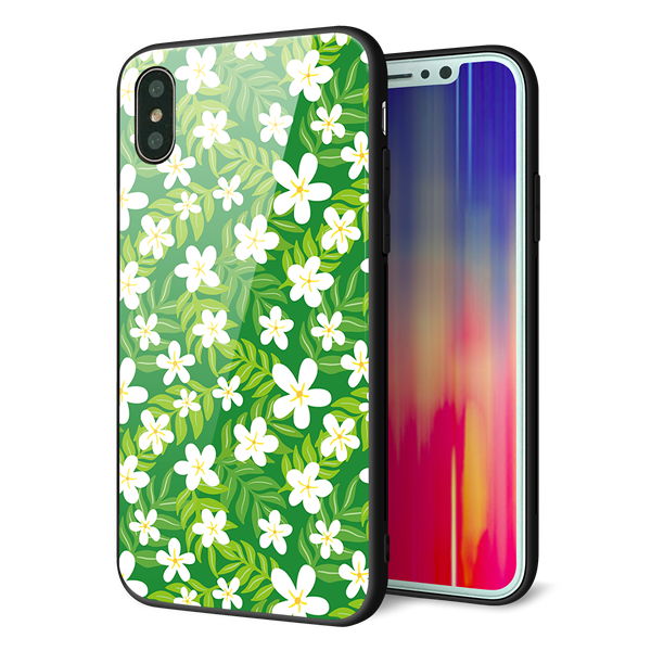 iPhone XS 強化ガラス&TPUスマホケース ガラプリ【760 ジャスミンの花畑】