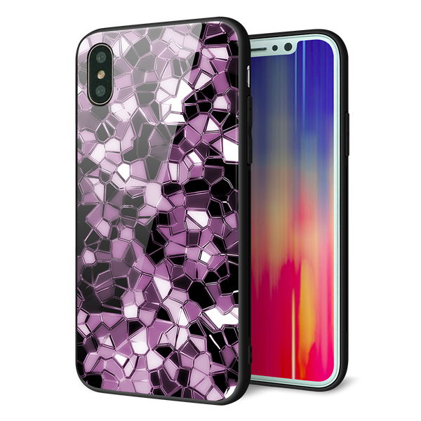 iPhone XS 強化ガラス&TPUスマホケース ガラプリ【EK837 テクニカルミラーパープル】